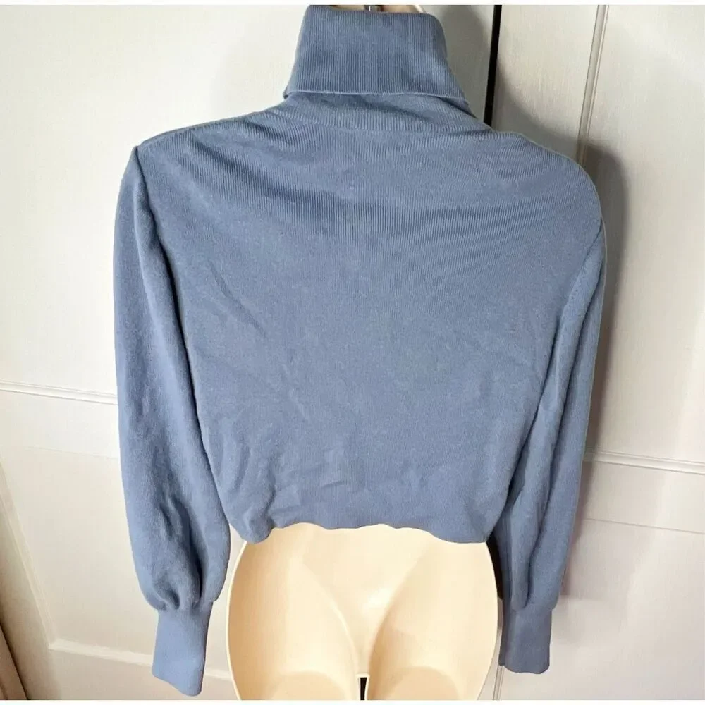 Wilfred Rebecca Cropped Wool Turtleneck Sweater Dusty Blue Size Medium